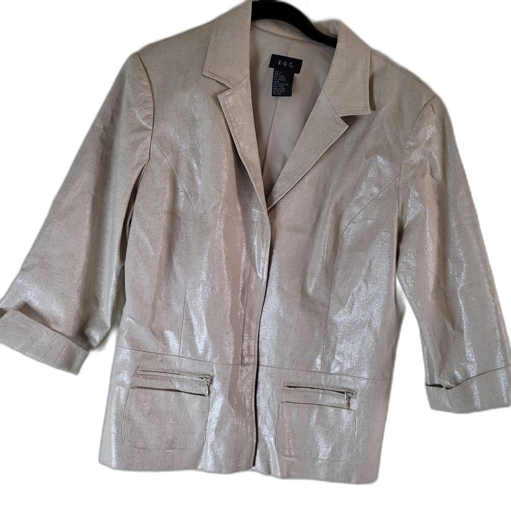 Metallic Cream Blazer Jacket - 12